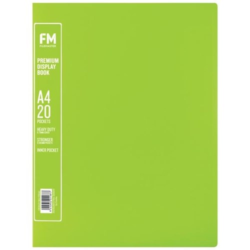 FM A4 Premium Display Book 20 Pockets Lime Green