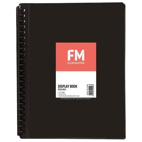 FM A4 Refillable Display Book Insert Cover 20 Pocket Black