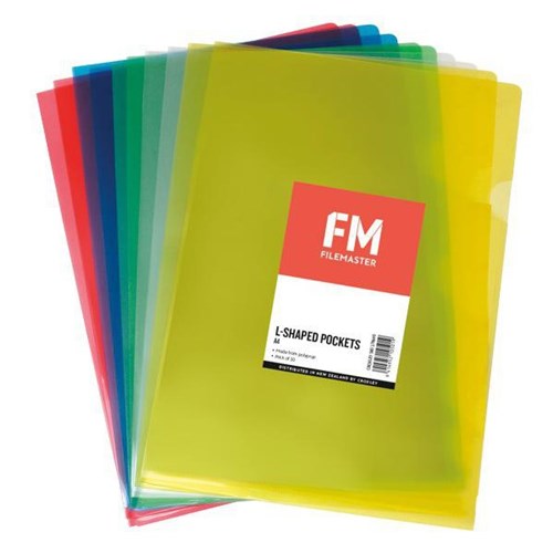 FM L-Shaped Pockets A4 Assorted Colours, Pack of 10