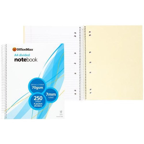 OfficeMax A4 Divided Notebook Ruled 250 Pages FSC Sections