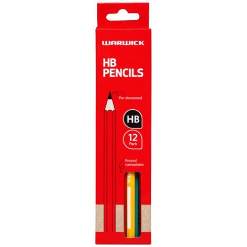 Warwick Hexagonal HB Pencils With Nameplate Assorted Colours, Pack of 12