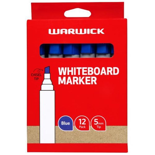 Warwick Blue Whiteboard Marker Chisel Tip, Box of 12