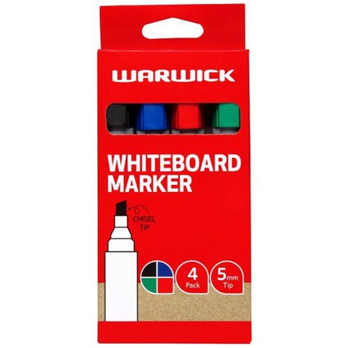 Warwick Whiteboard Marker Chisel Tip, Pack of 4