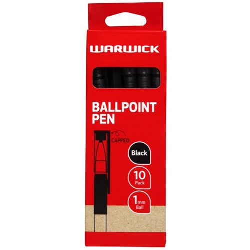 Warwick Black Ballpoint Pen Capped 1.0mm Medium Tip, Box of 10