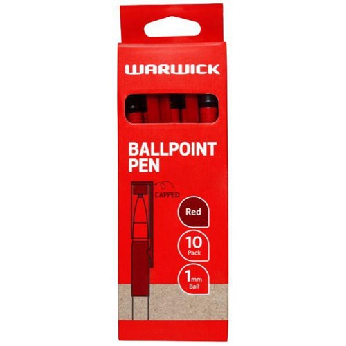 Warwick Red Ballpoint Pen Capped 1.0mm Medium Tip, Box of 10