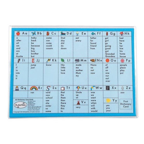 Butterflies Dictionary Cards A4, Pack of 6