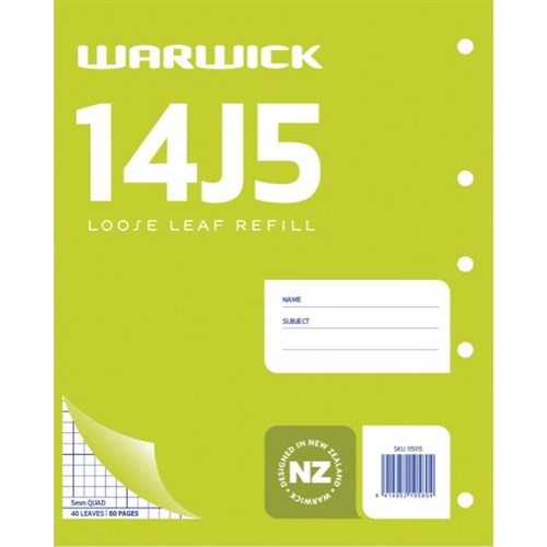 Warwick 14J5 Graph Pad Loose Leaf Refill 5mm Quad 40 Leaves