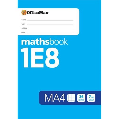 OfficeMax 1E8 MA4 Maths Exercise Book 7mm Quad 36 Leaves