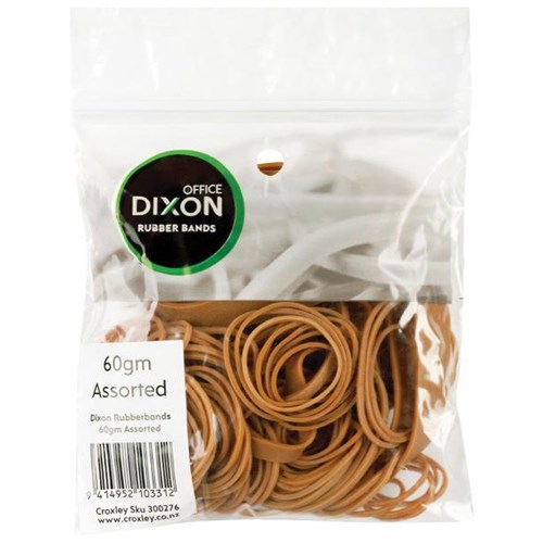 Dixon Rubber Bands Assorted Sizes 60g