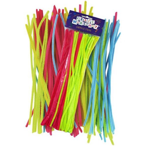 Craft Workshop Chenille Pipe Cleaners 6x300mm Assorted Colours, Pack of 100