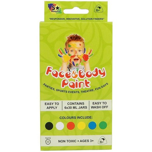 Five Star Face Paint 30ml Assorted Colours, Set of 6