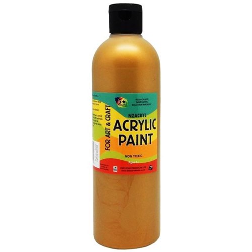 5 Star NZACRYL Acrylic Paint 500ml Metallic Gold OfficeMax NZ