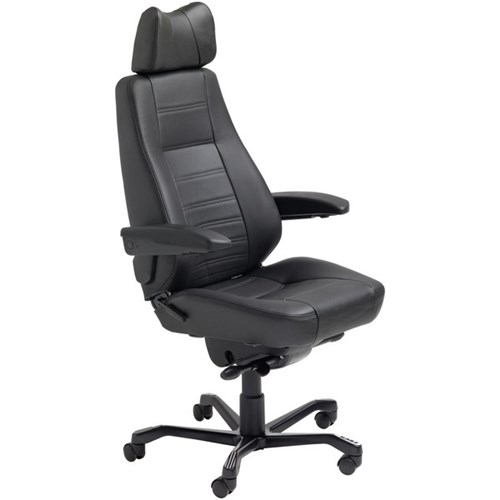 KAB Controller 24/7 Chair With Arms & Headrest Black Leather