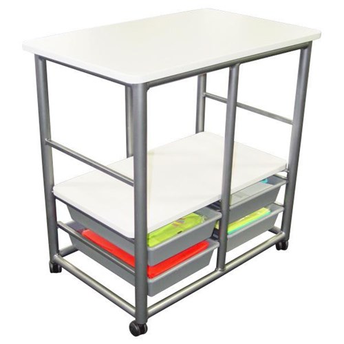 HiLite 4 Tote Mobile Storage Trolley With Shelf 700x450mm White/Silver