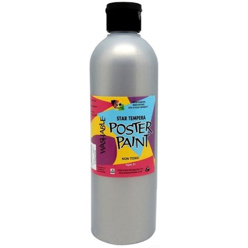 5 Star Tempera Poster Paint 500ml Bottle Metallic Silver OfficeMax NZ