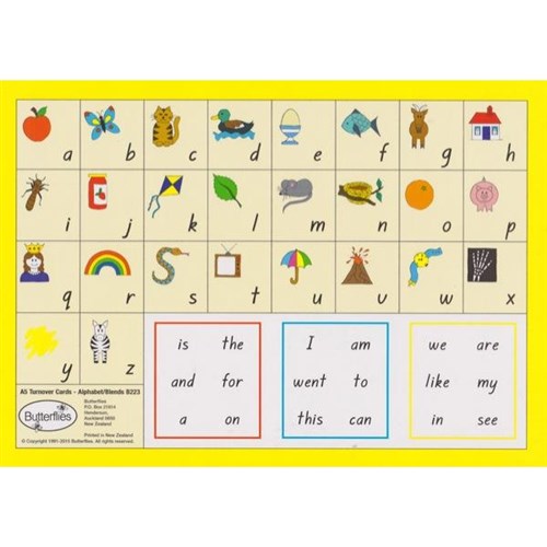 Butterflies A5 Alphabet & Blends Cards NZ Italic Font, Pack of 6