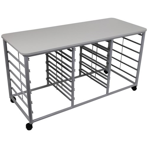 Interior Resources Triple Tote Mobile Storage Trolley 1350x550mm Grey/Sliver