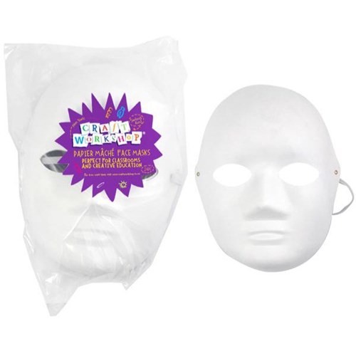 Craft Workshop Papier Mache Face Masks Full Face, Pack of 24