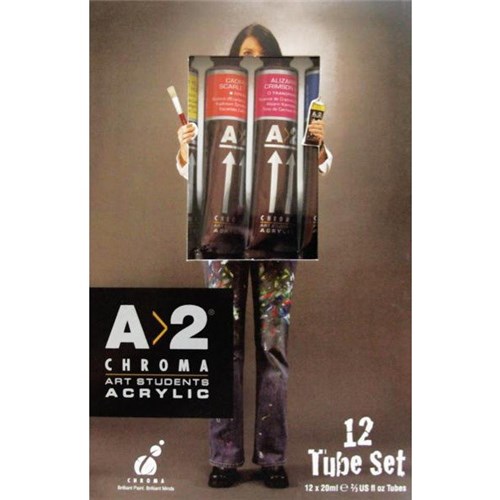 A2 Art Student Acrylic Paint 20ml Assorted Colours, Set of 12
