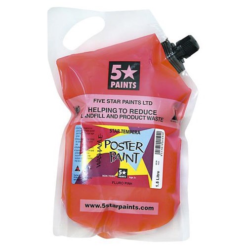 Five Star Tempera Poster Paint 1.5L Pouch Fluoro Pink