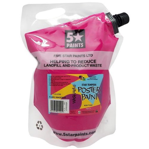 Five Star Tempera Poster Paint 1.5L Pouch Fluoro Magenta
