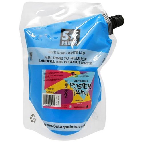 Five Star Tempera Poster Paint 1.5L Pouch Fluoro Blue