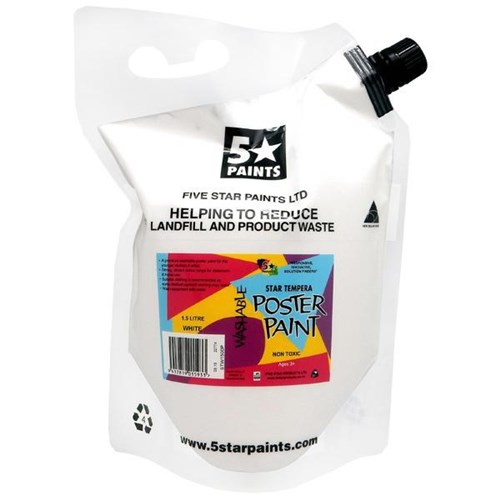 Five Star Tempera Poster Paint 1.5L Pouch White