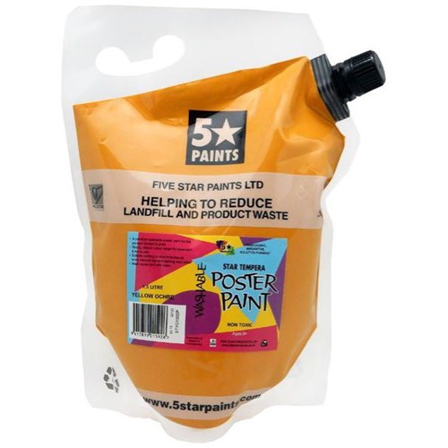 Five Star Tempera Poster Paint 1.5L Pouch Yellow Ochre