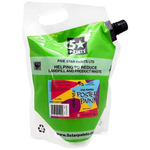 Five Star Tempera Poster Paint 1.5L Pouch Vivid Leaf Green