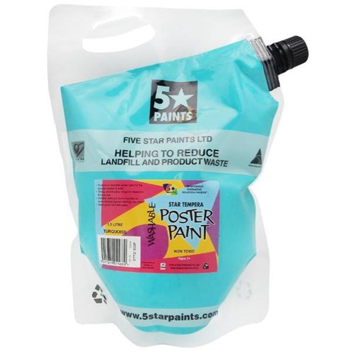Five Star Tempera Poster Paint 1.5L Pouch Turquoise