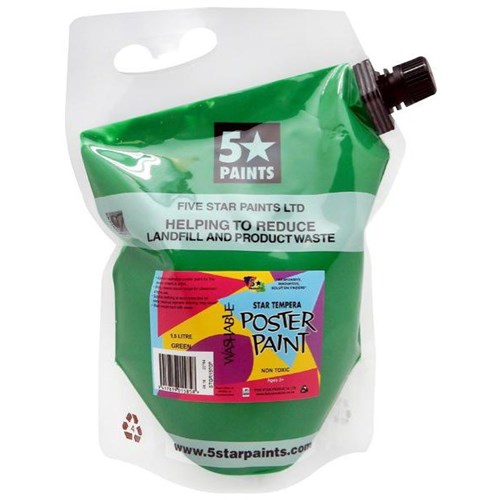 Five Star Tempera Poster Paint 1.5L Pouch Green