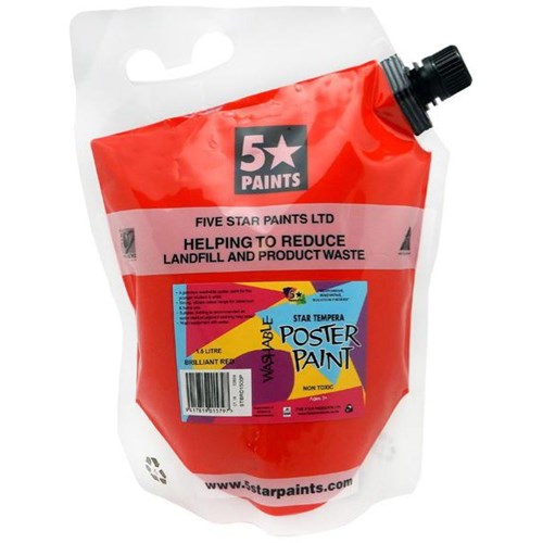 Five Star Tempera Poster Paint 1.5L Pouch Brilliant Red