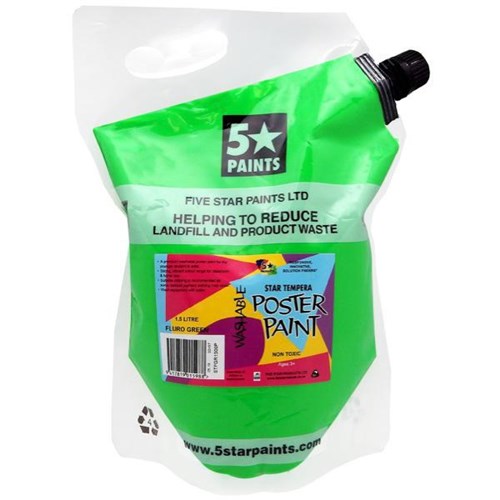 Five Star Tempera Poster Paint 1.5L Pouch Fluoro Green