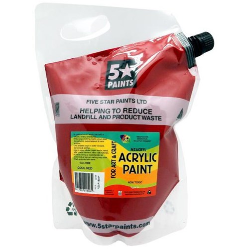 Five Star NZACRYL Acrylic Paint 1.5L Pouch Cool Red