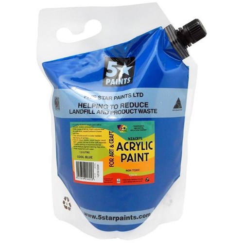 Five Star NZACRYL Acrylic Paint 1.5L Pouch Cool Blue