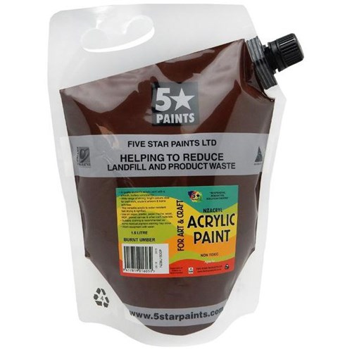 Five Star NZACRYL Acrylic Paint 1.5L Pouch Burnt Umber
