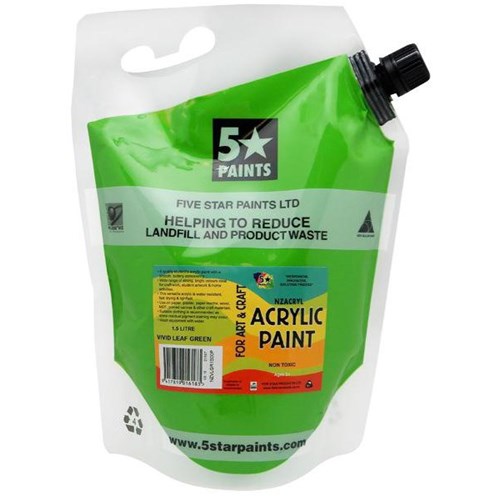 Five Star NZACRYL Acrylic Paint 1.5L Pouch Vivid Leaf Green