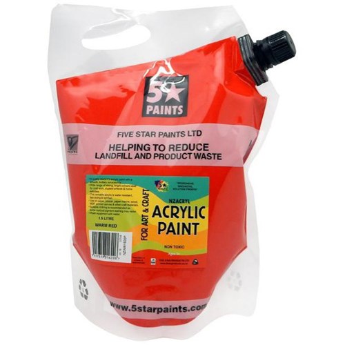 Five Star NZACRYL Acrylic Paint 1.5L Pouch Warm Red
