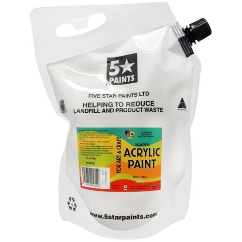 Five Star NZACRYL Acrylic Paint 1.5L Pouch White