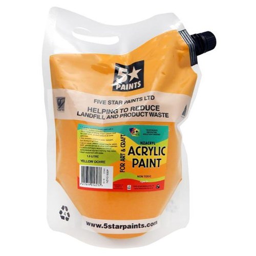 Five Star NZACRYL Acrylic Paint 1.5L Pouch Yellow Ochre