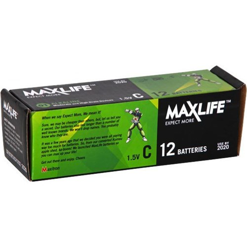 Maxlife C Alkaline Batteries, Box of 12