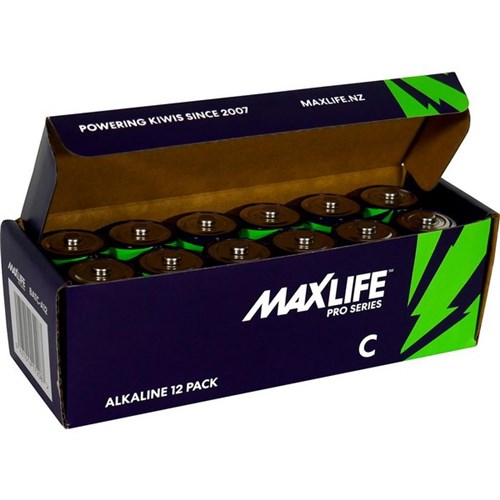 Maxlife C Alkaline Batteries, Box of 12