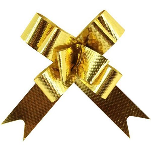 Metallic Embossed Pull Bows 22mm Gold, Box of 100