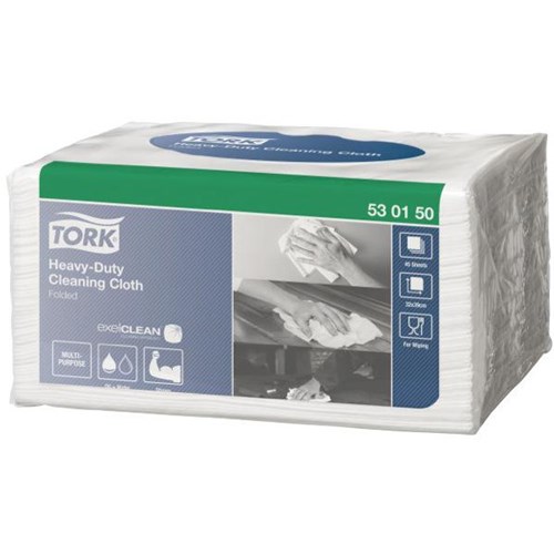 Tork 530 Heavy Duty Cleaning Cloth White 320 x 390mm, Pack of 45