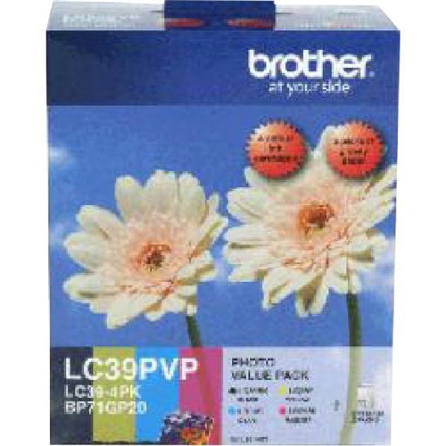 Brother LC39PVP Colour Ink Cartridges, Pack of 4