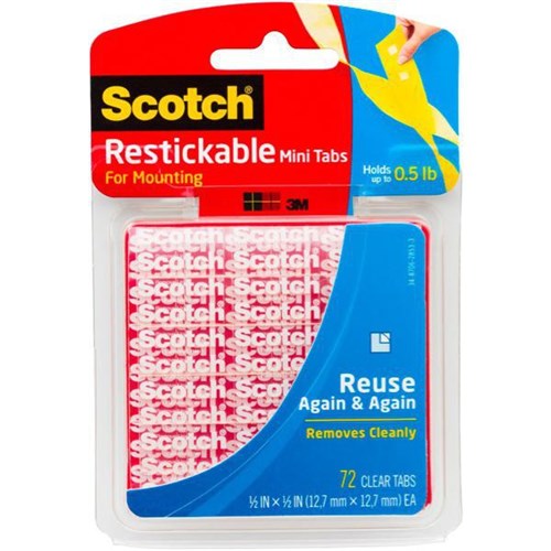 3M™Scotch® R103 Double-Sided Reusable Tabs 13mm x 13mm Clear, Pack of 72