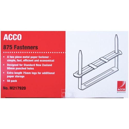 Acco 875 2-Piece Paper Fasteners 75mm, Box of 50