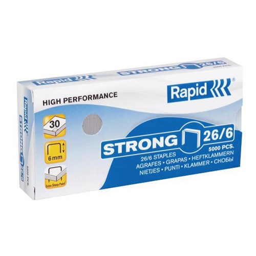 Rapid Strong Staples 26/6 30 Sheets 6mm, Box of 5000