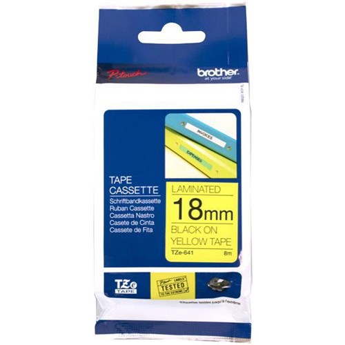Brother Labelling Tape Cassette TZe-641 18mm x 8m Black on Yellow