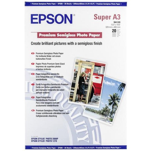 Epson A3+ 251gsm  Premium Semigloss Inkjet Card, Pack of 20